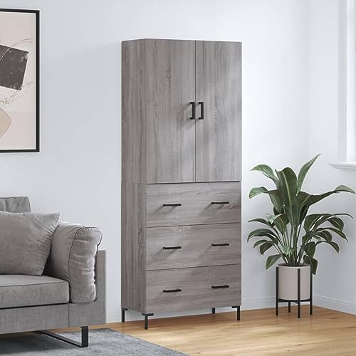 Qnhdfrt Highboard Grau Sonoma 69,5x34x180 cm Holzwerkstoff & Metall - Modernes Design mit viel Stauraum für Wohnzimmer, Küche oder Flur von Qnhdfrt
