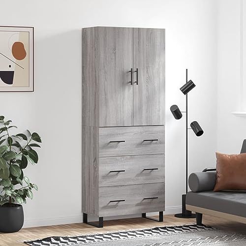 Qnhdfrt Highboard Grau Sonoma 69,5x34x180 cm Holzwerkstoff & Metall - Stilvoller Aufbewahrungsschrank für Wohnzimmer & Flur mit viel Stauraum & modernem Design von Qnhdfrt