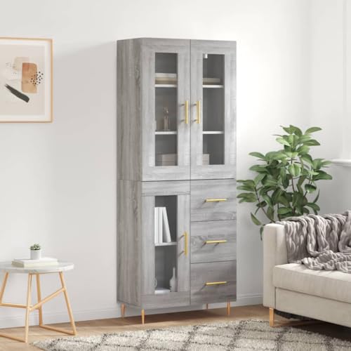 Qnhdfrt Highboard Grau Sonoma 69,5x34x180 cm mit Sideboard und Aufsatz, Stauraum Schrank aus Holzwerkstoff und Metall mit Glas, für Wohnzimmer Flur Qnhdfrt Highboard Grau Sonoma 69,5x34x180 cm mit Sideboard und Aufsatz, Stauraum Schrank aus Holzwerkstoff und Metall mit Glas, für Wohnzimmer Flur von Qnhdfrt