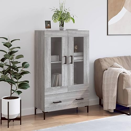 Qnhdfrt Highboard Grau Sonoma aus Holzwerkstoff mit Metallbeinen und Glastüren - Beistellschrank für Wohnzimmer, Flur oder Küche, 69,5x31x115 cm, Modernes Design mit viel Stauraum Qnhdfrt Highboard Grau Sonoma aus Holzwerkstoff mit Metallbeinen und Glastüren - Beistellschrank für Wohnzimmer, Flur oder Küche, 69,5x31x115 cm, Modernes Design mit viel Stauraum von Qnhdfrt