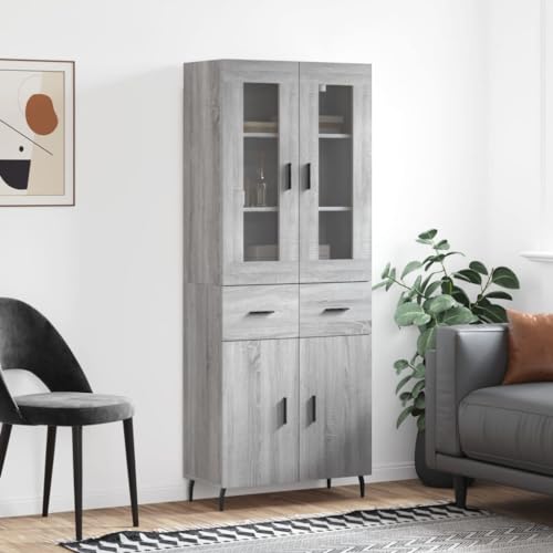 Qnhdfrt Highboard Grau Sonoma aus Holzwerkstoff mit Metallfüßen - Elegantes Sideboard für Wohnzimmer & Flur mit viel Stauraum Qnhdfrt Highboard Grau Sonoma aus Holzwerkstoff mit Metallfüßen - Elegantes Sideboard für Wohnzimmer & Flur mit viel Stauraum von Qnhdfrt