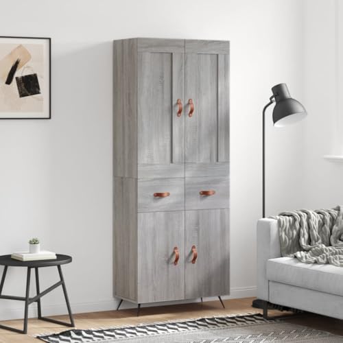 Qnhdfrt Highboard Grau Sonoma aus Holzwerkstoff mit Metallfüßen – Stilvoller Schrank für Wohnzimmer & Flur von Qnhdfrt