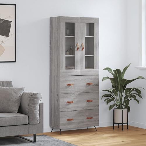 Qnhdfrt Highboard Grau Sonoma aus Holzwerkstoff mit Metallfüßen - Stilvolles Sideboard für Wohnzimmer & Küche mit viel Stauraum Qnhdfrt Highboard Grau Sonoma aus Holzwerkstoff mit Metallfüßen - Stilvolles Sideboard für Wohnzimmer & Küche mit viel Stauraum von Qnhdfrt