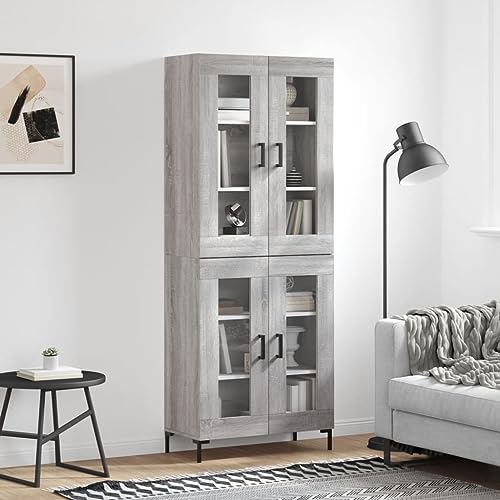 Qnhdfrt Highboard Grau Sonoma aus Holzwerkstoff mit Metallfüßen und Glas 69,5x34x180 cm für Wohnzimmer Flur Küche Elegantes Design und viel Stauraum Qnhdfrt Highboard Grau Sonoma aus Holzwerkstoff mit Metallfüßen und Glas 69,5x34x180 cm für Wohnzimmer Flur Küche Elegantes Design und viel Stauraum von Qnhdfrt