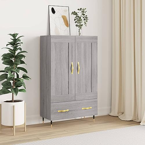 Qnhdfrt Highboard Grau Sonoma aus Holzwerkstoff & Metall - Modernes Sideboard für Wohnzimmer & Küche mit viel Stauraum (69,5x31x115 cm) von Qnhdfrt