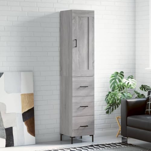 Qnhdfrt Highboard Grau Sonoma aus Holzwerkstoff & Metall mit praktischem Stauraum, stilvolles Design für Wohnzimmer, Flur & Büro von Qnhdfrt