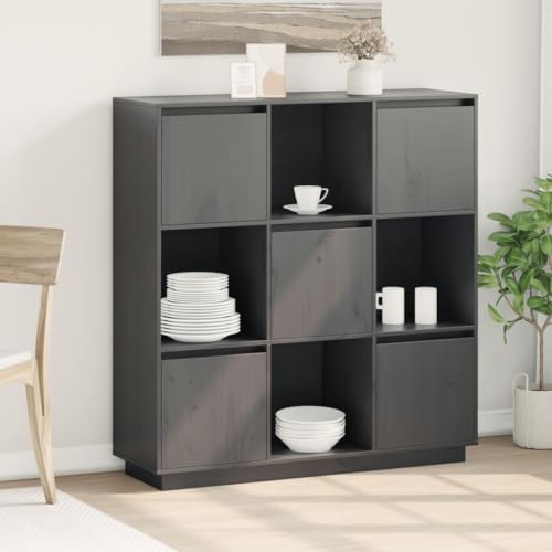 Qnhdfrt Highboard Grau aus Massivholz Kiefer 110,5x35x117 cm Modernes Design mit 5 Türen für Wohnzimmer Flur oder Büro Aufbewahrungsschrank von Qnhdfrt