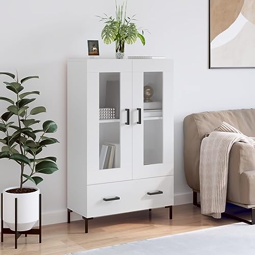 Qnhdfrt Highboard Hochglanz-Weiß 69,5x31x115 cm Holzwerkstoff Metallbeine Beistellschrank mit Glastüren für Wohnzimmer Küche Flur Qnhdfrt Highboard Hochglanz-Weiß 69,5x31x115 cm Holzwerkstoff Metallbeine Beistellschrank mit Glastüren für Wohnzimmer Küche Flur von Qnhdfrt