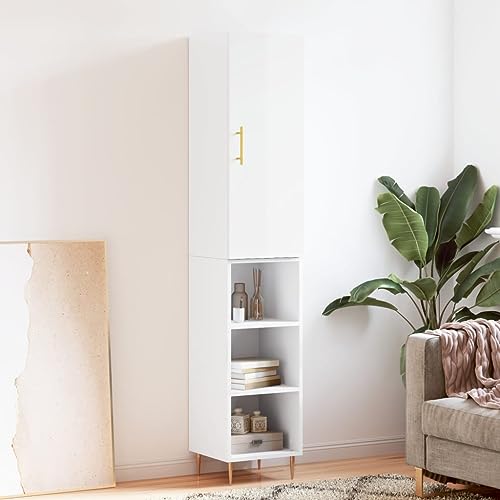 Qnhdfrt Highboard Hochglanz-Weiß Sideboard Schrank mit Aufsatz 34,5x34x180 cm Holzwerkstoff Metallfüße Stauraum für Wohnzimmer Flur Qnhdfrt Highboard Hochglanz-Weiß Sideboard Schrank mit Aufsatz 34,5x34x180 cm Holzwerkstoff Metallfüße Stauraum für Wohnzimmer Flur von Qnhdfrt