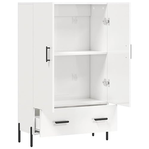 Qnhdfrt Highboard Hochglanz Weiß Sideboard Schrank mit Metallbeinen 69,5x31x115 cm als Beistellschrank für Wohnzimmer Küche Flur von Qnhdfrt