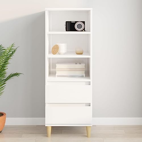 Qnhdfrt Highboard Hochglanz-Weiß Sideboard Schrank mit Schubladen und Fächern, 40x36x110 cm für Wohnzimmer Flur von Qnhdfrt