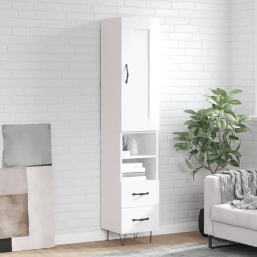 Qnhdfrt Highboard Hochglanz-Weiß aus Holzwerkstoff mit Metallfüßen und viel Stauraum 34,5x34x180 cm Sideboard Schrank für Wohnzimmer Küche Flur Qnhdfrt Highboard Hochglanz-Weiß aus Holzwerkstoff mit Metallfüßen und viel Stauraum 34,5x34x180 cm Sideboard Schrank für Wohnzimmer Küche Flur von Qnhdfrt