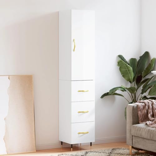 Qnhdfrt Highboard Hochglanz-Weiß mit Sideboard Aufsatz 34,5x34x180 cm Schmaler Schrank aus Holzwerkstoff und Metall mit Stauraum für Wohnzimmer Küche Flur Qnhdfrt Highboard Hochglanz-Weiß mit Sideboard Aufsatz 34,5x34x180 cm Schmaler Schrank aus Holzwerkstoff und Metall mit Stauraum für Wohnzimmer Küche Flur von Qnhdfrt