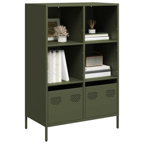 Qnhdfrt Highboard Olivgrün 68x39x103,5 cm aus Kaltgewalztem Stahl mit 4 Fächern und 2 Schubladen, Robuster Sideboard Schrank für Wohnzimmer, Schlafzimmer, Büro oder Flur von Qnhdfrt