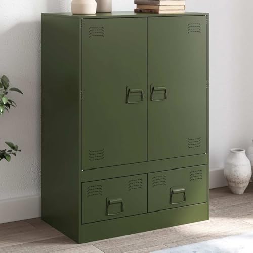 Qnhdfrt Highboard Olivgrün aus kaltgewalztem Stahl mit 2 Türen & 2 Schubladen, 67x39x95 cm - Stilvolles Sideboard für Wohnzimmer, Küche & Flur Qnhdfrt Highboard Olivgrün aus kaltgewalztem Stahl mit 2 Türen & 2 Schubladen, 67x39x95 cm - Stilvolles Sideboard für Wohnzimmer, Küche & Flur von Qnhdfrt