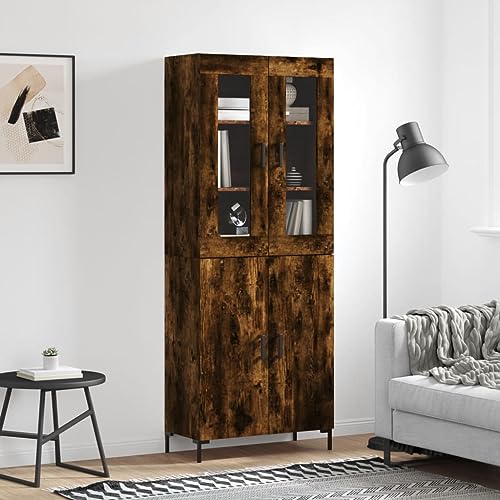 Qnhdfrt Highboard Räuchereiche 69,5x34x180 cm Holzwerkstoff mit Metallfüßen und Glas Qnhdfrt Highboard Räuchereiche 69,5x34x180 cm Holzwerkstoff mit Metallfüßen und Glas von Qnhdfrt