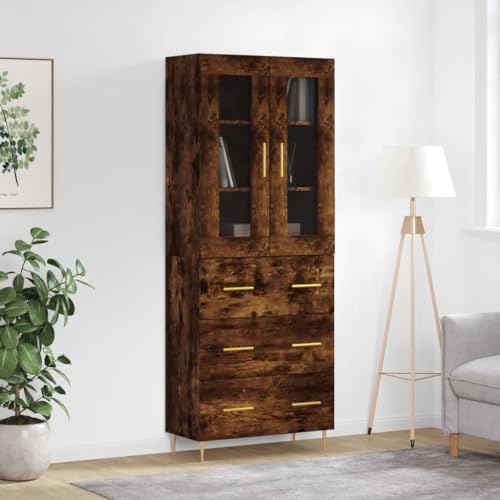 Qnhdfrt Highboard Räuchereiche 69,5x34x180 cm mit Metallfüßen - Elegantes Sideboard Schrank für Wohnzimmer und Flur - Holzwerkstoff Design mit viel Stauraum Qnhdfrt Highboard Räuchereiche 69,5x34x180 cm mit Metallfüßen - Elegantes Sideboard Schrank für Wohnzimmer und Flur - Holzwerkstoff Design mit viel Stauraum von Qnhdfrt