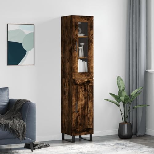 Qnhdfrt Highboard Räuchereiche aus Holzwerkstoff mit Eisenbeinen und Glas – Stilvolles Sideboard für Wohnzimmer und Flur von Qnhdfrt