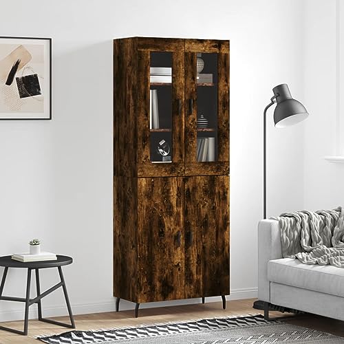 Qnhdfrt Highboard Räuchereiche aus Holzwerkstoff mit Metallfüßen & Glas - Stilvoller Aufbewahrungsschrank für Wohnzimmer, Küche & Flur von Qnhdfrt