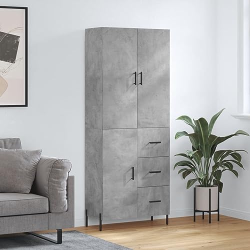 Qnhdfrt Highboard Schrank Betongrau 69,5x34x180 cm aus Holzwerkstoff mit Metallfüßen - Modernes Sideboard mit großem Stauraum für Wohnzimmer Flur und Esszimmer von Qnhdfrt