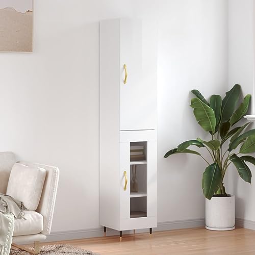 Qnhdfrt Highboard Schrank Hochglanz-Weiß 34,5x34x180 cm Holzwerkstoff Modernes Design mit Metallfüßen Viel Stauraum für Wohnzimmer Küche Flur Qnhdfrt Highboard Schrank Hochglanz-Weiß 34,5x34x180 cm Holzwerkstoff Modernes Design mit Metallfüßen Viel Stauraum für Wohnzimmer Küche Flur von Qnhdfrt