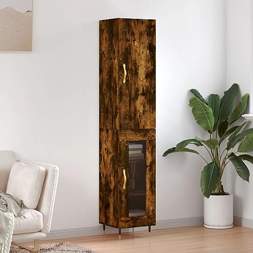 Qnhdfrt Highboard Schrank Räuchereiche Holzwerkstoff Metall Glas 34,5x34x180 cm mit Stauraum für Wohnzimmer Küche Flur Elegant und Stabil Qnhdfrt Highboard Schrank Räuchereiche Holzwerkstoff Metall Glas 34,5x34x180 cm mit Stauraum für Wohnzimmer Küche Flur Elegant und Stabil von Qnhdfrt