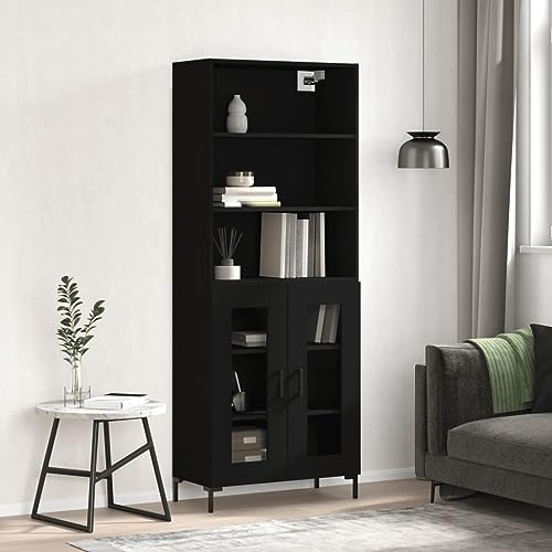 Qnhdfrt Highboard Schrank Schwarz 69,5x34x180 cm aus Holzwerkstoff mit Metallfüßen und Glas für Wohnzimmer Sideboard Aufbewahrung Qnhdfrt Highboard Schrank Schwarz 69,5x34x180 cm aus Holzwerkstoff mit Metallfüßen und Glas für Wohnzimmer Sideboard Aufbewahrung von Qnhdfrt