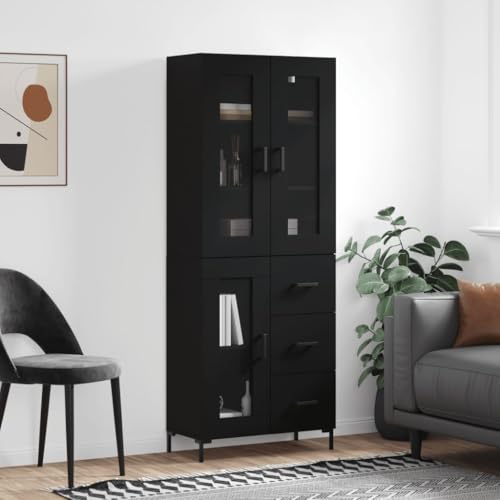 Qnhdfrt Highboard Schwarz 69,5x34x180 cm Sideboard mit Aufsatz Wohnzimmermöbel Elegantes Design Großer Aufbewahrungsschrank aus Holzwerkstoff mit Metallfüßen von Qnhdfrt
