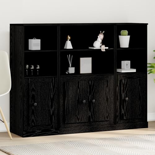 Qnhdfrt Highboard Schwarz Eiche Sideboard 132x35,5x103,5 cm Modernes Design Mit 3 Regalen 2 Türen Aus Holzwerkstoff Für Esszimmer Wohnzimmer von Qnhdfrt