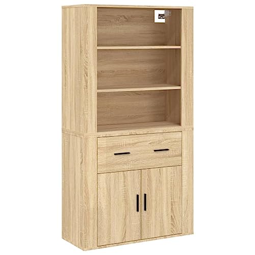 Qnhdfrt Highboard Set in Sonoma-Eiche Holzwerkstoff 80 cm Breite Landhausstil mit Sideboard und Aufsatz Schrank für Küche Wohnzimmer Flur Wandmontage Stilvolles Möbel mit viel Stauraum von Qnhdfrt