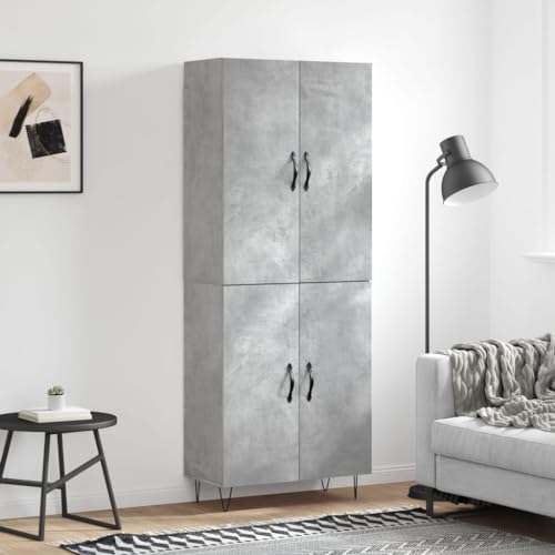 Qnhdfrt Highboard Sideboard Betongrau 69,5x34x180 cm Holzwerkstoff Metallfüße Stauraum Schrank für Wohnzimmer Flur von Qnhdfrt