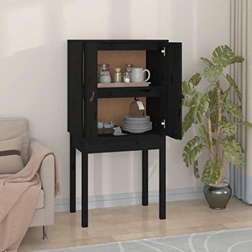 Qnhdfrt Highboard Sideboard Massivholz Kiefer Schwarz Rustikales Design 60x40x120 cm mit Stauraum für Wohnzimmer Flur von Qnhdfrt