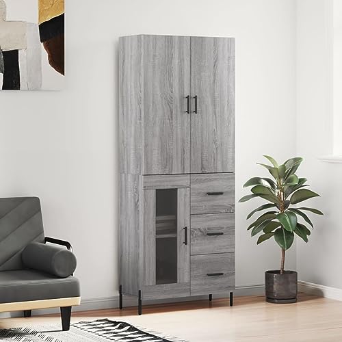Qnhdfrt Highboard Sideboard Schrank Grau Sonoma 69,5x34x180 cm Holzwerkstoff Metallfüße Stauraum Wohnzimmer Möbel Elegant Langlebig von Qnhdfrt
