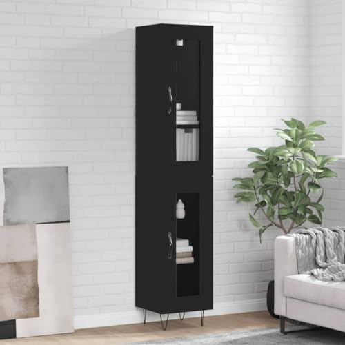 Qnhdfrt Highboard Sideboard Schrank Schwarz 34,5x34x180 cm Holzwerkstoff Metallfüße Großer Stauraum Elegantes Design für Wohnzimmer Flur von Qnhdfrt