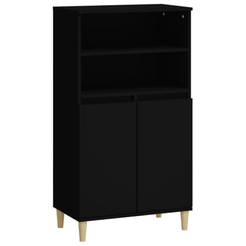 Qnhdfrt Highboard Sideboard Schrank Schwarz 60x36x110 cm Holzwerkstoff Massivholz Eukalyptus mit Stauraum für Wohnzimmer Küche Flur Möbel von Qnhdfrt