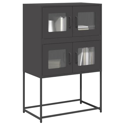 Qnhdfrt Highboard Sideboard Schrank Schwarz aus kaltgewalztem Stahl 68x39x107 cm mit 4 Fächern und 4 Türen für Wohnzimmer Küche Flur als Aufbewahrungsschrank von Qnhdfrt