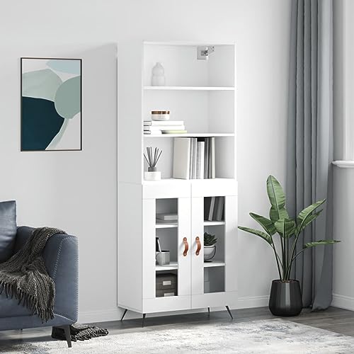 Qnhdfrt Highboard Sideboard Schrank in Weiß aus Holzwerkstoff mit Metallfüßen 69,5x34x180 cm für Wohnzimmer Aufbewahrung und Stilvolles Design mit Glas Türen Qnhdfrt Highboard Sideboard Schrank in Weiß aus Holzwerkstoff mit Metallfüßen 69,5x34x180 cm für Wohnzimmer Aufbewahrung und Stilvolles Design mit Glas Türen von Qnhdfrt