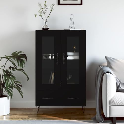 Qnhdfrt Highboard Sideboard Schwarz Modernes Design mit Metallbeinen und Glastüren aus Holzwerkstoff 69,5x31x115 cm für Wohnzimmer Küche Flur als praktischer Stauraum von Qnhdfrt