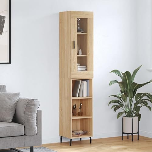 Qnhdfrt Highboard Sonoma-Eiche 34,5x34x180 cm Holzwerkstoff mit Eisenbeinen - Stilvoller Schrank für Wohnzimmer, Küche oder Flur von Qnhdfrt