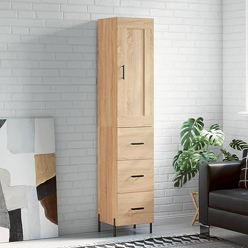 Qnhdfrt Highboard Sonoma-Eiche 34,5x34x180 cm Holzwerkstoff & Metall - Stilvoller Schrank für Wohnzimmer & Küche mit Stauraum & Modernem Design von Qnhdfrt
