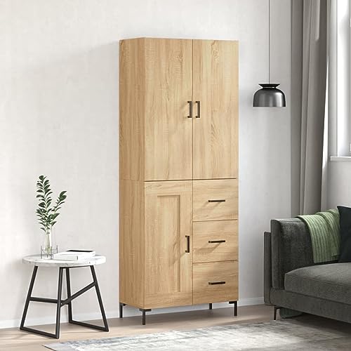 Qnhdfrt Highboard Sonoma-Eiche 69,5x34x180 cm Holzwerkstoff & Metall - Stilvoller Schrank mit viel Stauraum für Wohnzimmer, Flur oder Küche von Qnhdfrt