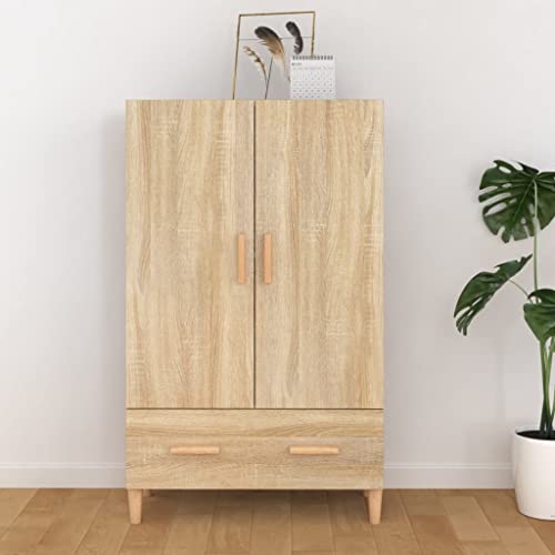 Qnhdfrt Highboard Sonoma-Eiche Sideboard Schrank mit 2 Türen und Schublade 70x31x115 cm Holzwerkstoff Landhausstil Beistellschrank für Wohnzimmer Flur von Qnhdfrt