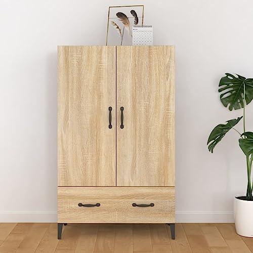 Qnhdfrt Highboard Sonoma-Eiche aus Holzwerkstoff mit 2 Türen & Schublade, 70x31x115 cm - Robuster Beistellschrank für Wohnzimmer, Küche & Flur von Qnhdfrt