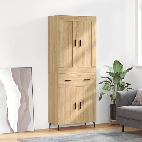 Qnhdfrt Highboard Sonoma-Eiche aus Holzwerkstoff mit Metallfüßen, stilvoller Schrank für Wohnzimmer, Küche oder Flur, 69,5 x 34 x 180 cm, viel Stauraum & Moderne Optik von Qnhdfrt