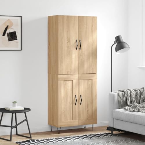 Qnhdfrt Highboard Sonoma-Eiche aus Holzwerkstoff mit Metallfüßen, stilvoller Wohnzimmerschrank mit viel Stauraum von Qnhdfrt