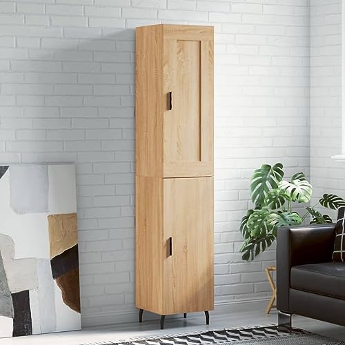 Qnhdfrt Highboard Sonoma-Eiche aus Holzwerkstoff mit Metallfüßen, stilvolles Design für Wohnzimmer, Küche oder Flur, 34,5x34x180 cm, robust und langlebig mit praktischem Stauraum Qnhdfrt Highboard Sonoma-Eiche aus Holzwerkstoff mit Metallfüßen, stilvolles Design für Wohnzimmer, Küche oder Flur, 34,5x34x180 cm, robust und langlebig mit praktischem Stauraum von Qnhdfrt