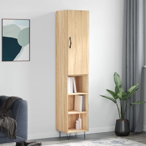 Qnhdfrt Highboard Sonoma-Eiche aus Holzwerkstoff mit Metallfüßen, stilvolles Design für Wohnzimmer & Flur, 34,5x34x180 cm, viel Stauraum & Moderne Optik von Qnhdfrt