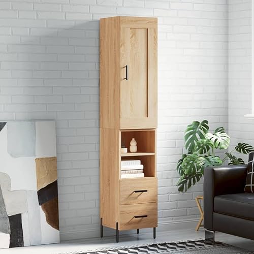 Qnhdfrt Highboard Sonoma-Eiche aus Holzwerkstoff mit Metallfüßen, stilvolles Design für Wohnzimmer & Flur, robust & langlebig, 34,5x34x180 cm von Qnhdfrt
