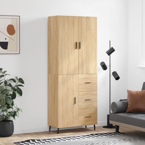 Qnhdfrt Highboard Sonoma-Eiche aus Holzwerkstoff mit Metallfüßen, stilvolles Wohnzimmermöbel mit viel Stauraum, 69,5x34x180 cm von Qnhdfrt
