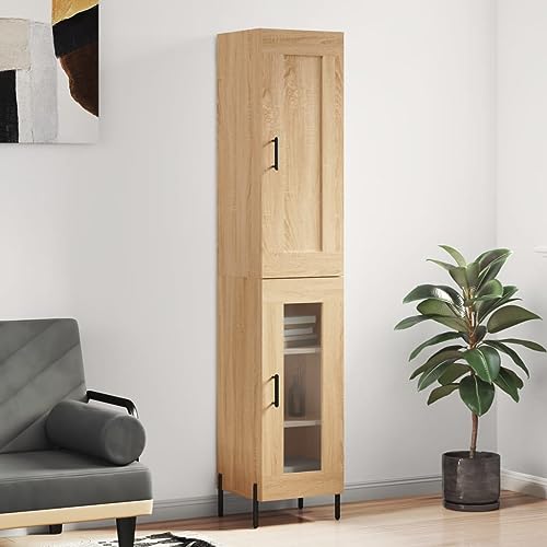 Qnhdfrt Highboard Sonoma-Eiche aus Holzwerkstoff mit Metallfüßen - Eleganter Stauraum für Wohnzimmer, Flur & Küche von Qnhdfrt